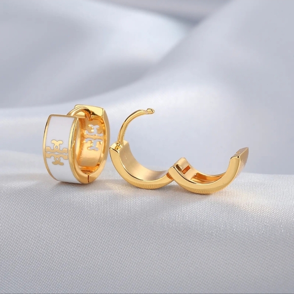 Gold and Cream Hoop Earrings - Picture 5 of 5